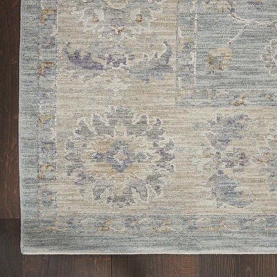 Blue Traditional Persian Bordered Floral Rug Easy to clean for Living Room and Bedroom Dining Room-160cm X 234cm