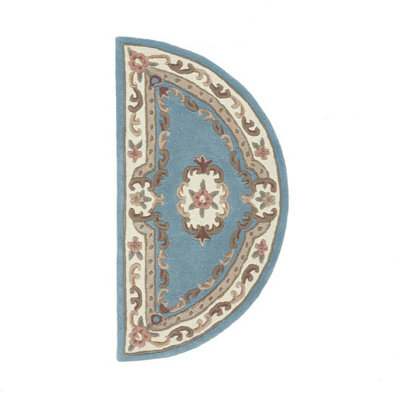 Blue Traditional Wool Rug, Floral Rug with 25mm Thickness, Blue Handmade Rug for Bedroom, & Living Room-67cm X 127cm (Halfmoon)