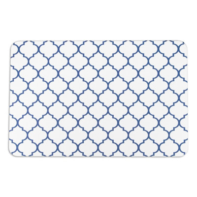 Blue Trellis White Stone Non Slip Bath Mat
