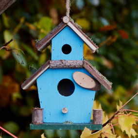 Blue Two Tier Bird House Decorative Garden Bird Nesting Birdbox Handmade Garden Rustic Birdwatching Gift Idea