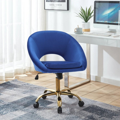 Blue Velvet Adjustable Height Swivel Ergonomic Home Office Chair