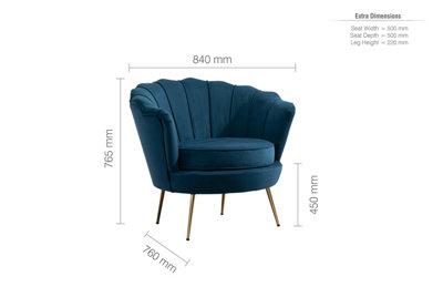 Blue Velvet Armchair Birlea Ariel Easy Accent Fabric Gold Vintage Design