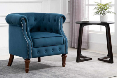 Blue Velvet Armchair Birlea Freya Easy Accent Fabric Chesterfield Design