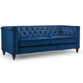 Blue Velvet Buttoned 3 Seater Sofa