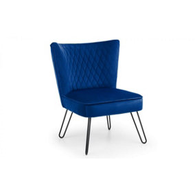 Blue Velvet Chair with Black Hairpin Legs