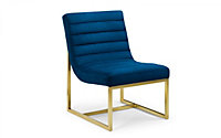 Blue Velvet Chair with Brushed Gold Frame