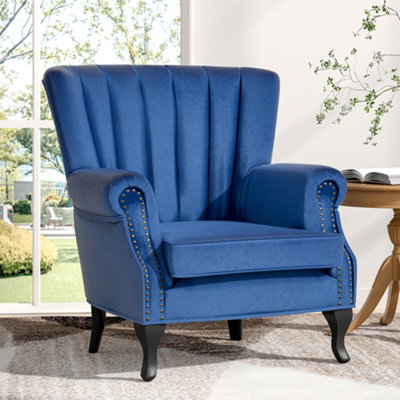 Blue Velvet Channel Occasional Armchair Sofa Chair 