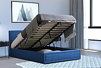 Blue Velvet Single Ottoman Storage Bed Frame With Mattress