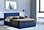 Blue Velvet Single Ottoman Storage Bed Frame With Mattress