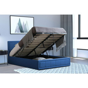 Blue Velvet Small Double Ottoman Storage Bed Frame With Mattress