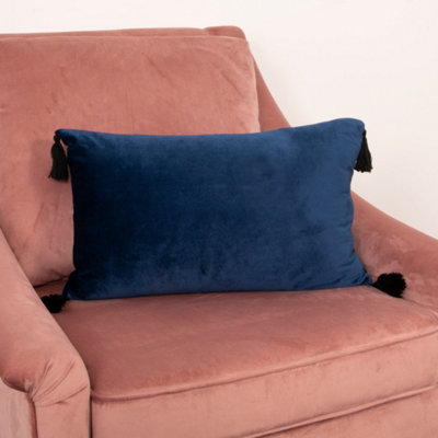 Blue Velvet Tassled Boudoir Cushion Cover