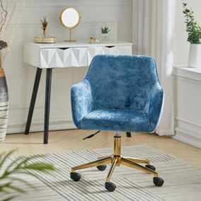 Blue Velvet Upholstered Home Office Swivel Task Chair with Flared Arms
