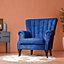 Blue Velvet Wing Back Occasional Armchair Upholstered Accent Sofa Chair with Wooden Legs