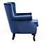 Blue Velvet Wing Back Occasional Armchair Upholstered Accent Sofa Chair with Wooden Legs