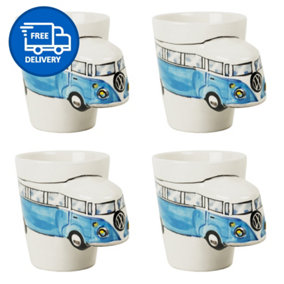 Blue Volkswagen Mugs Set Coffee & Tea Cup Pack of 4 by Laeto House & Home - INCLUDING FREE DELIVERY