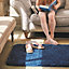 Blue Washable Plain Anti-Slip Modern , Shaggy Rug Easy to clean Dining Room-67cm X 200cm
