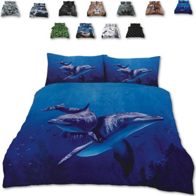 Blue Water Dancing Dolphins Bed Set - 3D Animal Printed SINGLE Beddings Duvet Cover + One Matching Pillowcase