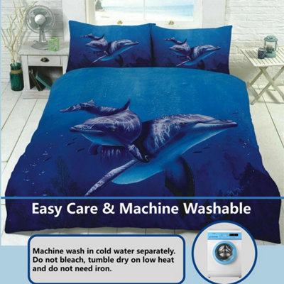 Blue Water Dancing Dolphins Bed Set - 3D Animal Printed SINGLE Beddings Duvet Cover + One Matching Pillowcase