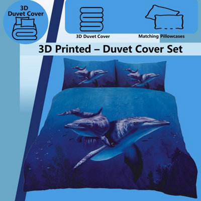 Blue Water Dancing Dolphins Bed Set - 3D Animal Printed SINGLE Beddings Duvet Cover + One Matching Pillowcase