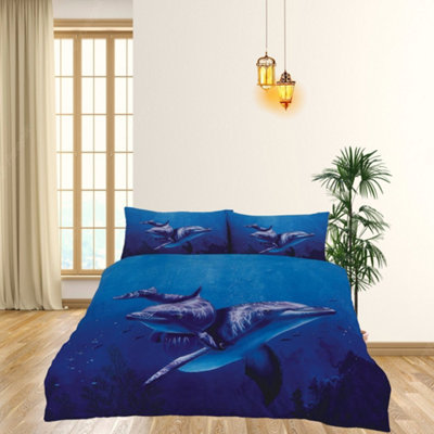 Blue Water Dancing Dolphins Bed Set - 3D Animal Printed SINGLE Beddings Duvet Cover + One Matching Pillowcase