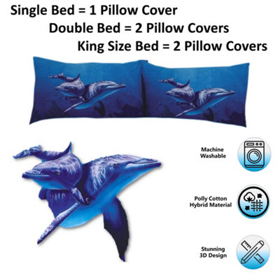 Blue Water Dancing Dolphins Bed Set - 3D Animal Printed SINGLE Beddings Duvet Cover + One Matching Pillowcase