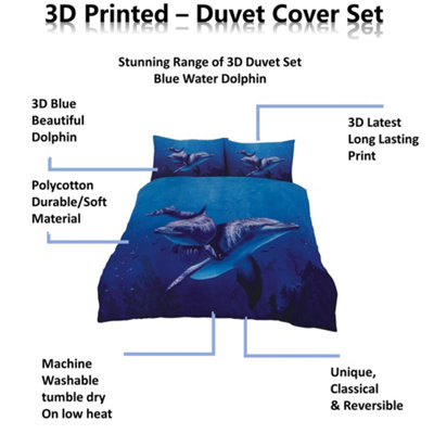 Blue Water Dancing Dolphins Bed Set - 3D Animal Printed SINGLE Beddings Duvet Cover + One Matching Pillowcase