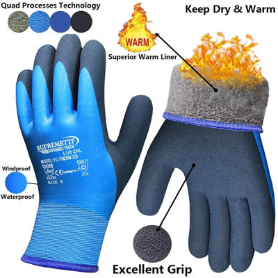 Blue Waterproof Thermal Lined Winter Work Gloves Medium 1 Pair