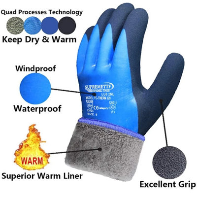 Blue Waterproof Thermal Lined Winter Work Gloves Medium 1 Pair