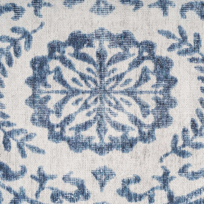 Blue White Floral Bordered Washable Non Slip Rug 160x230cm