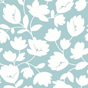 Blue White Leaf Wallpaper Fine Decor Natural Paste The Wall
