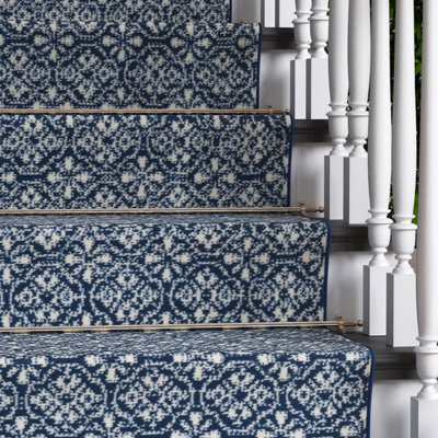 Blue White Mosaic Cut To Measure Stair Carpet Runner 60cm Wide
