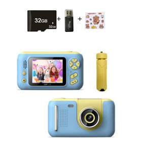 Blue with 32G Memory Card 2.4 Inch Children Cartoon Flip HD Camera