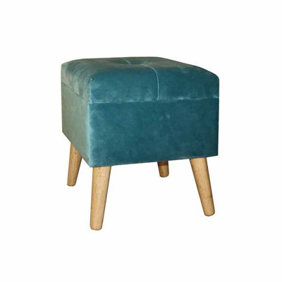 BLUE WOODEN FOOTSTOOL WITH STORAGE
