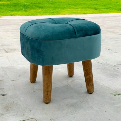 BLUE WOODEN FOOTSTOOL WITH STORAGE
