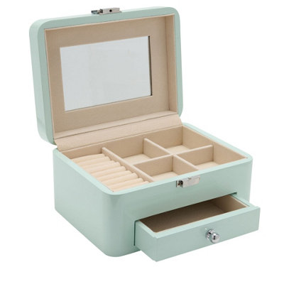 Blue Wooden Jewellery Box With Compartments and 1 Drawer