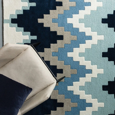 Blue Wool Abstract Handmade Luxurious Modern Rug for Bedroom & Living Room-200cm X 300cm