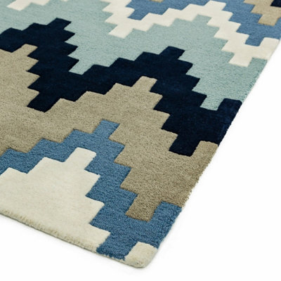 Blue Wool Abstract Handmade Luxurious Modern Rug for Bedroom & Living Room-200cm X 300cm