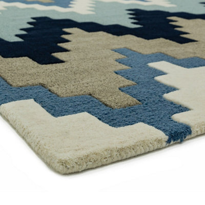 Blue Wool Abstract Handmade Luxurious Modern Rug for Bedroom & Living ...