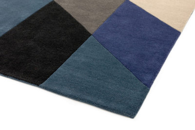 Blue Wool Handmade Luxurious Modern Abstract Geometric Rug For for Living Room and Bedroom-160cm X 230cm