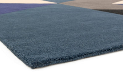 Blue Wool Handmade Luxurious Modern Abstract Geometric Rug For for Living Room and Bedroom-160cm X 230cm