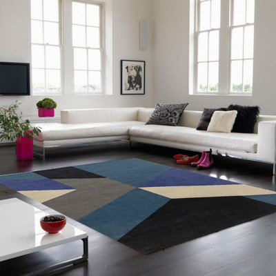 Blue Wool Handmade Luxurious Modern Abstract Geometric Rug For for Living Room and Bedroom-200cm X 290cm