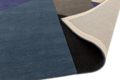 Blue Wool Handmade Luxurious Modern Abstract Geometric Rug For for ...