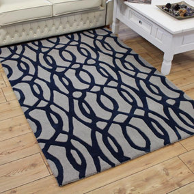 Blue Wool Handmade Luxurious Modern Easy to Clean Abstract Dining Room Bedroom And Living Room-160cm X 230cm