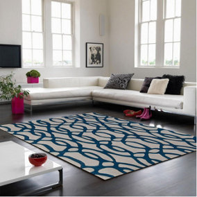 Blue Wool Handmade Luxurious Modern Easy to Clean Abstract Dining Room Bedroom And Living Room-200cm X 300cm