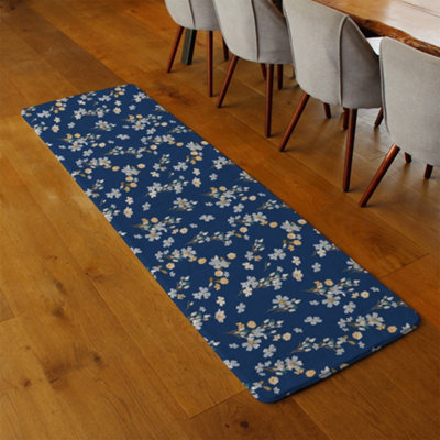 Blue & Yellow Bunches Runner Special Soft Home Rug