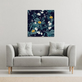 Blue & Yellow Flowers (Canvas Print) / 101 x 101 x 4cm