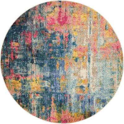 Blue/Yellow Rug, Stain-Resistant Graphics Rug with 6mm Thickness ...