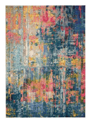 Blue/Yellow Rug, Stain-Resistant Graphics Rug with 6mm Thickness, Abstract Rug for Bedroom, & Dining Room-160cm X 221cm