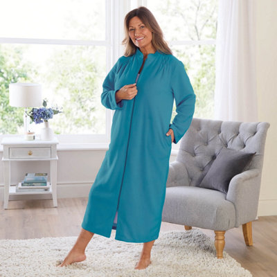 Blue Zip Pintuck Fleece Dressing Gown