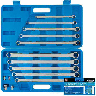 BlueSpot 10pc Extra Long Ratchet Spanner Set Double Ended Ring Aviation Spanners